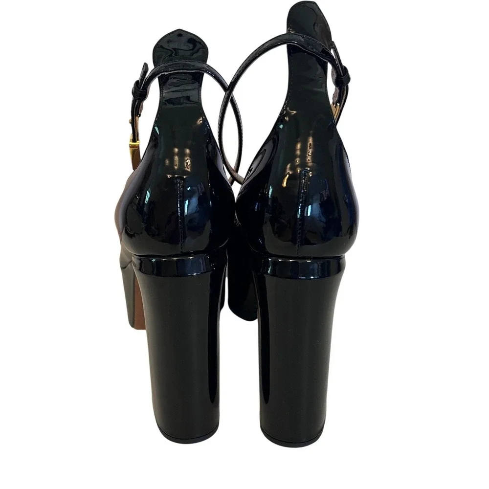 Valentino Garavani Tan-Go Black Patent Leather Platform Pumps VLogo Size 38